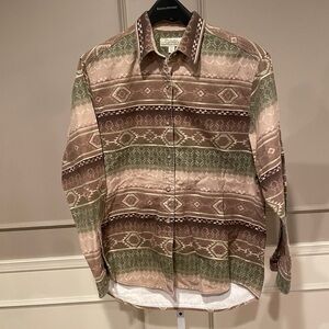 Cabela's Women's Vintage Flannel Aztec Navajo Saddle Blanket Long Sleeve brown L